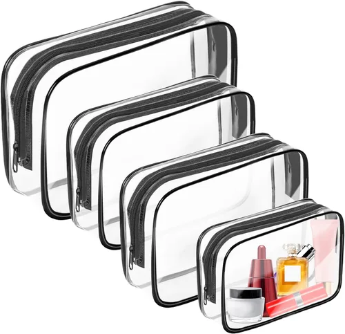 Vista 15 de Bolsa de maquillaje transparente AURUZA, bolsas de aseo portátiles para viajes con cremallera, bolsas organizadoras transparentes aprobadas por