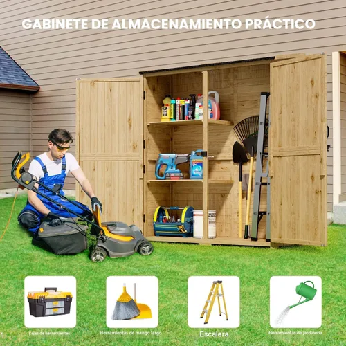 Vista 3 de Gizoon Gabinete al aire libre, techo impermeable, cobertizo de madera con Amarillo