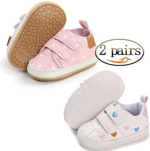 Vista 2 de eitwo 2 pares de zapatos de bebé, para niños y niñas, suela de goma antideslizante, unisex, suaves y ligeros, zapatos de cuna para primeros pasos