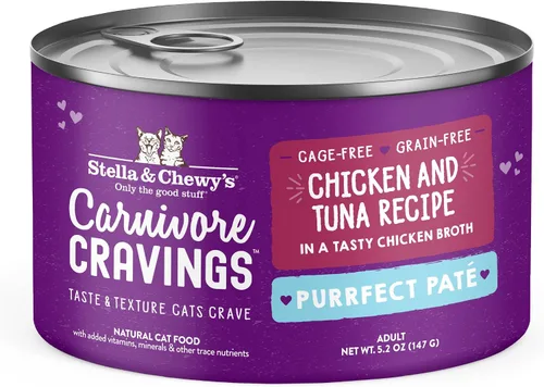 Vista 13 de Stella & Chewy's Carnivore Cravings Purrfect Paté - Alimento húmedo prémium sin granos para gatos, receta de pollo y atún, alto contenido