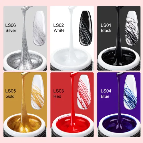 Vista 2 de Saviland Kit de removedor de cutículas y gel de araña de 6 colores, diseño de arte de uñas, pintura en gel, esmalte de gel para dibujo de alambre
