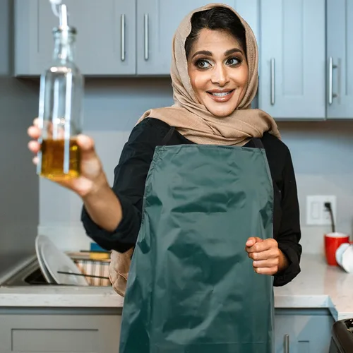 Vista 7 de SOLUSTRE Delantal de cocina para lavar platos y uso doméstico, delantal largo de trabajo de tafetán para hombres y mujeres para cocinar, jardinería