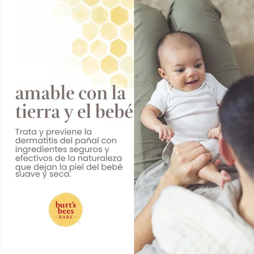 Vista 4 de Burt's Bees Baby Ungüento para dermatitis del pañal, máxima fuerza, 40% de óxido de zinc, 100% de origen natural, probado por pediatras, peso neto 3