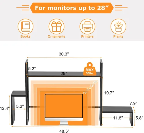 Vista 3 de WelFurGeer Organizador de Estante de Escritorio LED con Tira de Luz RGB, Estante de Escritorio de 2 Niveles para Monitor de Computadora, Marco
