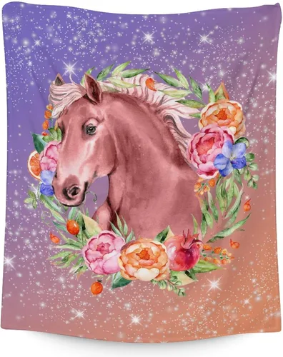 Vista 10 de Manta de caballo para regalo, 30 x 40 pulgadas, bonita manta para niñas y niños, manta blanca de felpa suave y mullida para sofá, oficina