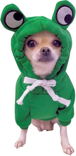 Vista 3 de Sudaderas con capucha para perro, ropa de rana para mascotas, suéter cálido de invierno, abrigo, ropa para perrito, ropa para cachorros, disfraz