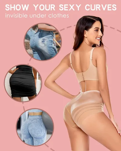 Vista 5 de WOWENY Ropa interior para mujer, ropa interior con control de abdomen para mujer, de cintura alta, moldeadora, de malla, sin costuras, levantador
