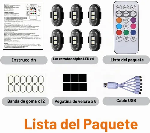 Vista 4 de 6 paquetes de luces estroboscópicas LED inalámbricas con control remoto 8 colores, anticolisión y resistente al agua Luz de emergencia