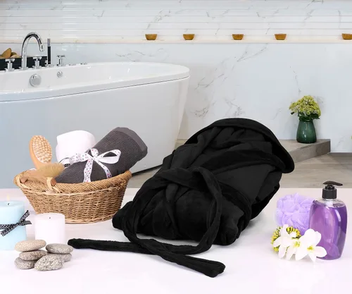 Vista 6 de NY Threads - Bata de baño de vellón con capucha para mujer, larga y afelpada