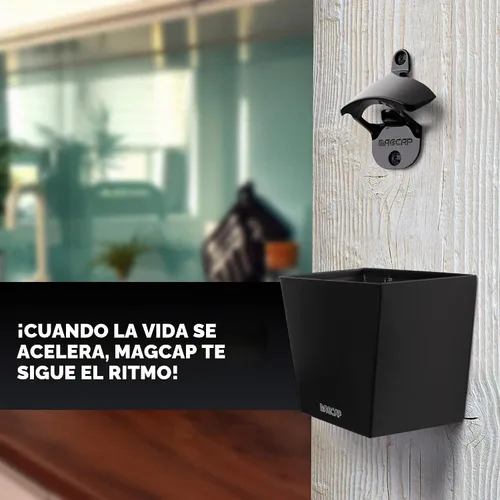 Vista 6 de Barra magnética montada en la pared, estilo abridor de botellas y tapa de botella para cerveza y refrescos, elegante, fácil de instalar y sin Negro