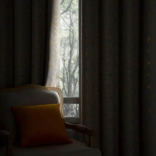 Vista 2 de Beauoop - Cortinas opacas 100% de 54 pulgadas de largo para dormitorio y sala de estar, con patrón marroquí dorado, paneles de tratamiento