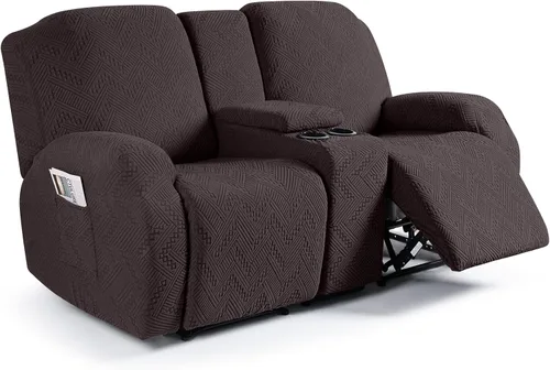 Vista 12 de Ruaozz - Fundas elásticas para sofá reclinable con consola de 4 piezas, con bolsillos, fundas de jacquard para sofá reclinable, protectores
