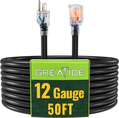 Vista 30 de Cable de extensión para interiores con extremo iluminado, cable de extensión resistente de calibre 12 de 3 pies, cable de extensión de 3 clavijas
