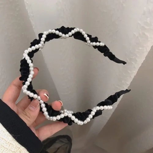 Vista 4 de Wiwpar Diadema de perlas para mujer, accesorios para el cabello, paquete de 2 (negro)