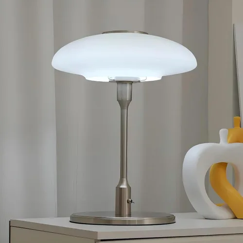 Vista 9 de Lámpara de mesa moderna de metal y vidrio, lámpara de mesa decorativa, lámpara de mesa para sala de estar, dormitorio, sala de estudio, 12.6 x 16.5
