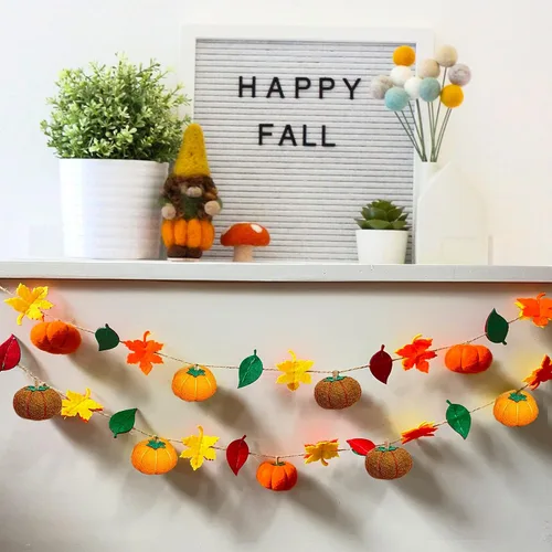 Vista 2 de Guirnalda de calabaza de fieltro, juego de calabaza, decoración de calabaza, guirnalda de otoño, festiva de temporada para interiores y exteriores