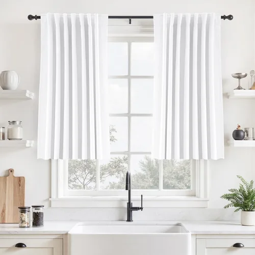 Vista 48 de UHITECH Cortinas cortas de lino de 24 pulgadas de largo para ventanas pequeñas de granja, cortinas opacas modernas para sala de estar, pestañas