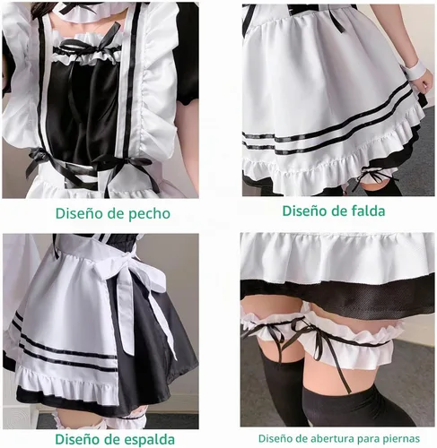Vista 6 de Disfraz de sirvienta japonesa de anime para cosplay de Halloween, para niñas y mujeres