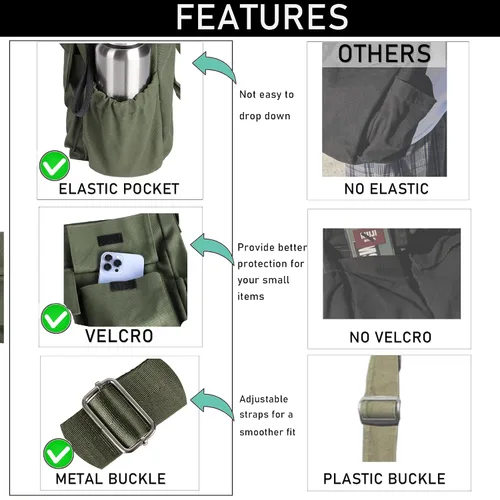Vista 4 de Bolso bandolera de lona para hombres y mujeres, bolso vintage para laptop, bolsa grande con múltiples bolsillos