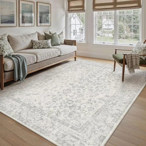 Vista 55 de PureCozy Alfombra de área beige de 2 x 3 pulgadas, lavable, vintage, pequeña, para entrada, cocina, suave, retro, floral, de pelo bajo, tapete