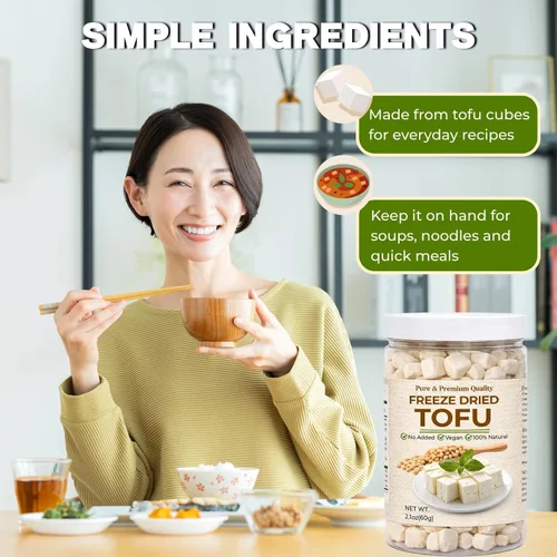 Vista 3 de Cubitos de tofu liofilizados, 2.1 oz/60 g de tofu deshidratado a base
