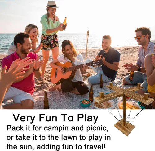 Vista 3 de Hook Toss Game, Ring Toss Game, Handmade Wooden Ladder, Throwing Hook and Ring Battle Game for Family
