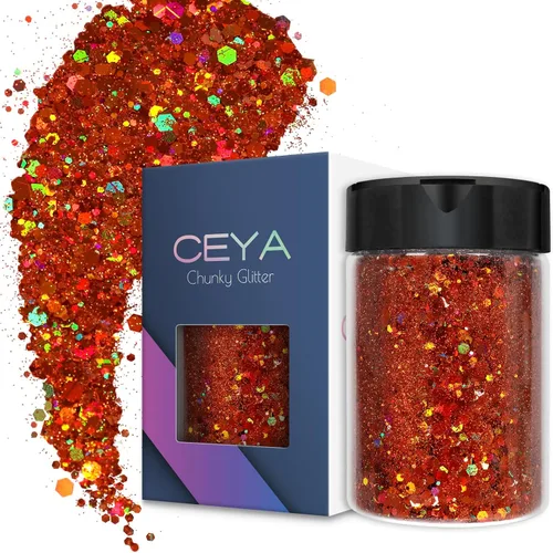 Vista 30 de Ceya Brillantina gruesa holográfica, 1 libra/16 onzas, oro diamante a granel, purpurina mixta gruesa y fina embotellada con lentejuelas metálicas