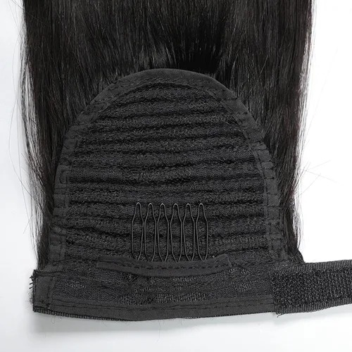 Vista 5 de Extensión de cola de caballo de cabello humano lacio envolvente alrededor de la cola de caballo, extensión de cabello de 8 pulgadas, color natural