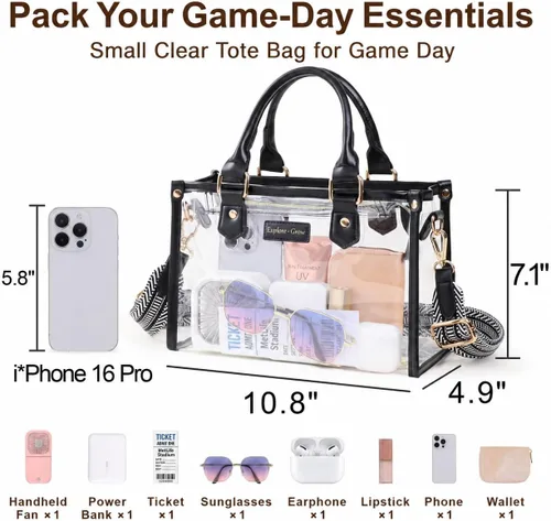 Vista 3 de PACKISM Bolso pequeño transparente para mujer, aprobado para estadios Negro