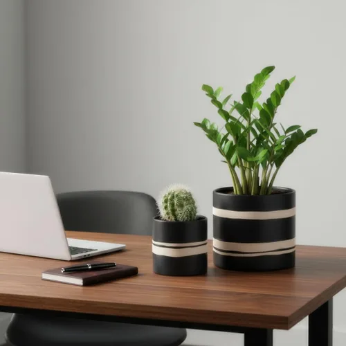 Vista 2 de Nihow Maceta moderna de cerámica – Maceta de 5 + 7 pulgadas para todas las plantas de interior – Macetas resistentes con orificio de drenaje