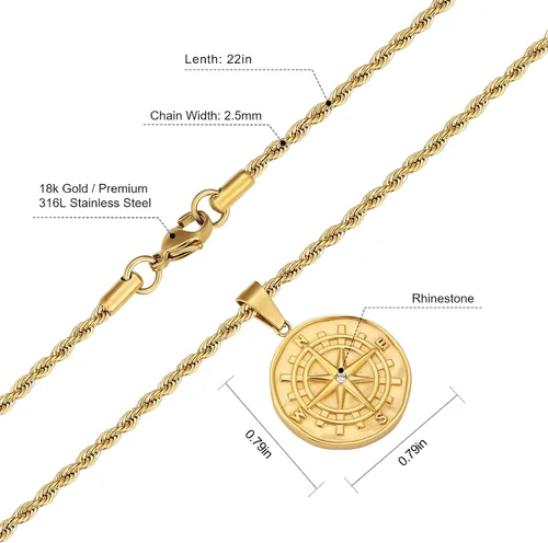 Vista 4 de KRKC & CO - Collar de moneda, cadena de collar de medallón de oro, brújula, San Cristóbal León Medusa Ángel círculo vintage collar de moneda