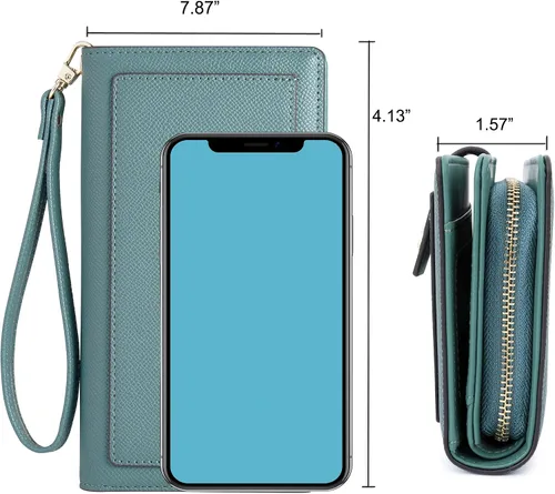 Vista 6 de Cartera organizadora de cuero para mujer con chequera y tarjetero - 2 estilos, Azul-2, Classic