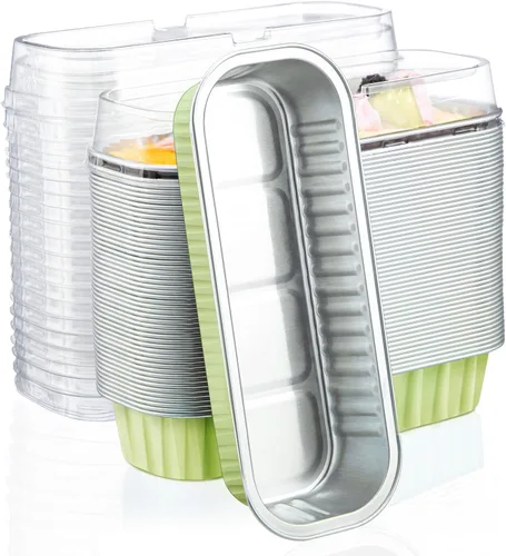 Vista 21 de EUSOAR Forros para magdalenas con tapas, 30 unidades de ramekins de papel de aluminio de 6.8 oz, mini moldes para pan de aluminio desechables