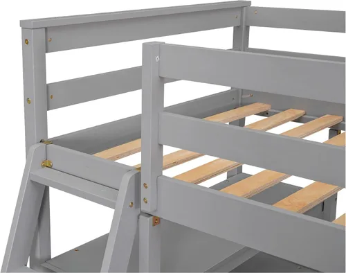 Vista 7 de Polibi Cama tipo loft de madera de tamaño individual con escritorio/2 cajones integrados/2 estantes, cama loft multifuncional con escalera