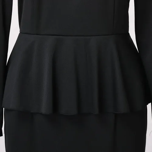 Vista 4 de FAD-4U Vestido del clero de la iglesia para mujer, Ministra de manga larga con volantes, vestido de lápiz delgado con lengüeta y cuello alto