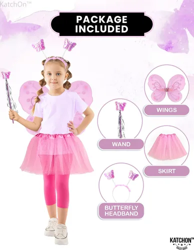 Vista 3 de KatchOn, Fairy Costume Set For Girls - Pack of 4 Fairy Wings, Butterfly Headband and Wand, Fairy Accessories for Girls