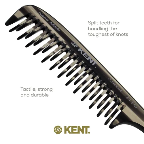 Vista 4 de Kent Peine desenredante grande de grafito negro 21T, dientes anchos para cabello grueso y rizado ondulado. Peine desenredante de cabello largo