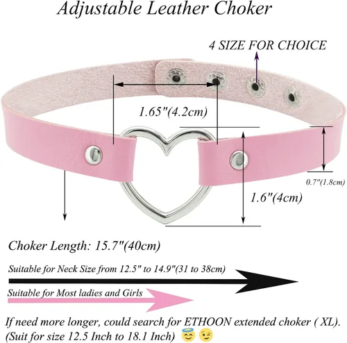 Vista 2 de ETHOON Gargantilla ajustable de piel con corazón estilo punk estilo gótico collar suave con cadena para mujeres y niñas