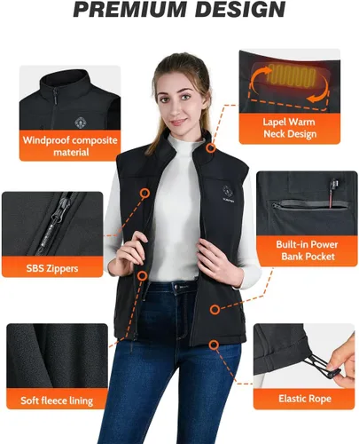 Vista 5 de FUNPRO Chaleco térmico para hombres y mujeres, chaleco de calefacción eléctrica resistente al viento, chaqueta deportiva sin mangas Softshell