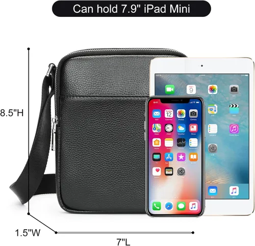 Vista 6 de NIUCUNZH Monederos y bolsos de hombre pequeños, mini mensajero de cuero genuino y bolso de hombro para hombres con muchos bolsillos con cremallera