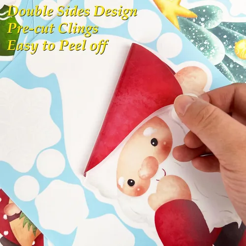 Vista 3 de AOWDIAO Decoraciones de Navidad, 210 unidades de adhesivos de ventana de Navidad para vidrio de doble cara, reutilizables, lindas calcomanías