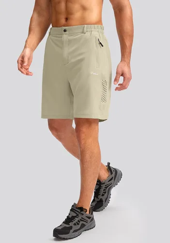 Vista 2 de Pudolla Pantalones cortos de senderismo para hombre, pantalones cortos de verano para viajes al aire libre para hombres con bolsillos con cremallera