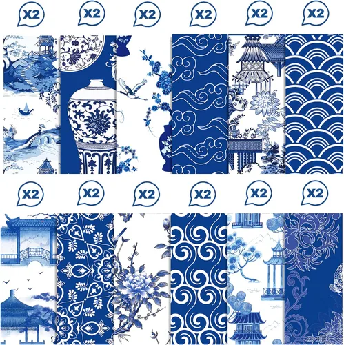 Vista 3 de Papel de álbum de recortes con patrón chinoiserie, 24 hojas de cartulina de doble cara de 12 x 12 pulgadas, papel decorativo para manualidades