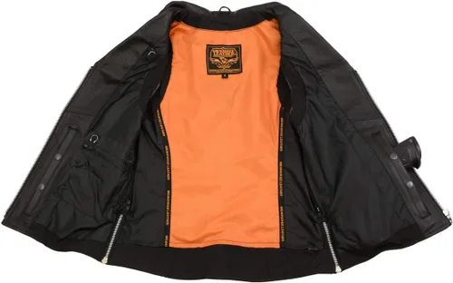Vista 5 de Milwaukee Leather MLL4503 Chaleco de motociclista clásico de cuero con cuello en V negro para mujer con cuello de solapa remachado - S