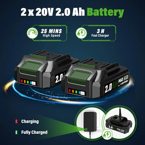 Vista 3 de SEYVUM Soplador de hojas, soplador inalámbrico de 20 V con batería de 2 x 2.0 Ah, soplador eléctrico de hojas para el cuidado del césped, soplador