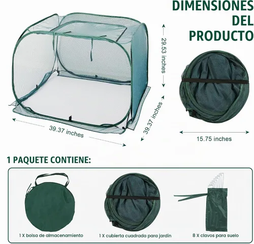 Vista 2 de ANC POP Cubierta de malla desplegable para plantas, 40 x 40 x 30 pulgadas, protector de plantas para jardín elevado y cama de flores, jaula