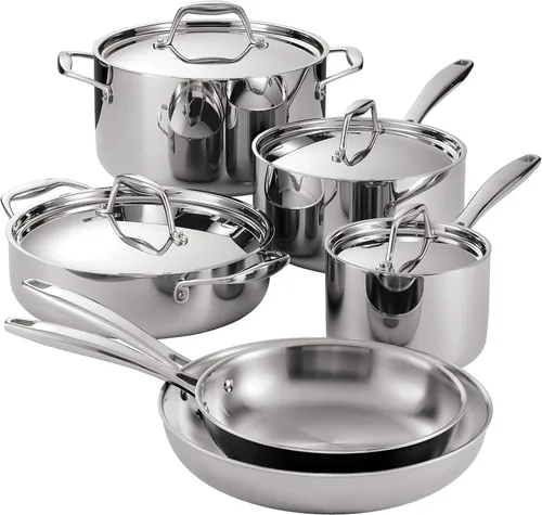 Vista 11 de Tramontina Signature Tri-Ply Clad - Juego de 8 utensilios de cocina de acero inoxidable con tapas, ollas y sartenes, listo para inducción, apto