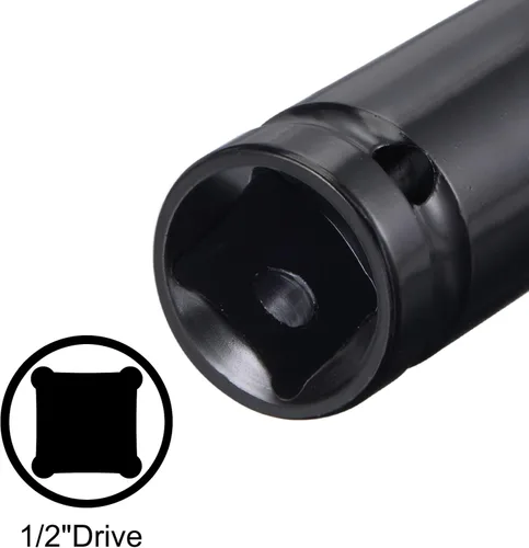 Vista 4 de uxcell 1/2" Drive by 0.669 in Deep Socket, acero CR-V tratado térmicamente 8" longitud, tamaños métricos de 6 puntos