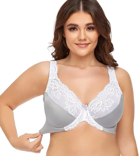 Vista 4 de Brasier de encaje de cobertura completa para mujer, con aros, sin relleno, brasier push up bralette