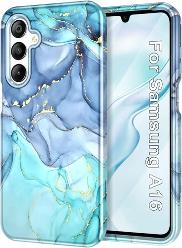 Vista 17 de Btscase Funda para Samsung Galaxy A16 5G, patrón de mármol 3 en 1, resistente a prueba de golpes, cuerpo completo, policarbonato duro y suave Rosa
